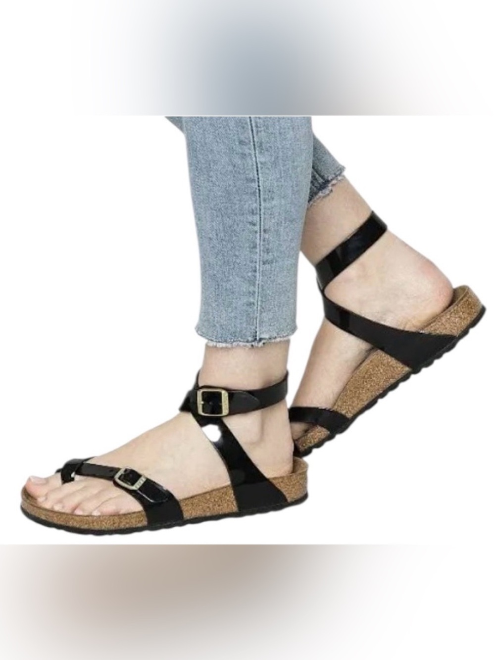 Birkenstock Yara Black Ankle-Strap Cork Footbed Sandals